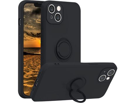 Funda Silicona Líquida con microfibra y anel metal iPhone 13 Mini Negro