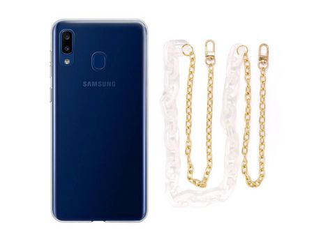 Funda cristal con Cordón Cadena branco para Samsung Galaxy A20