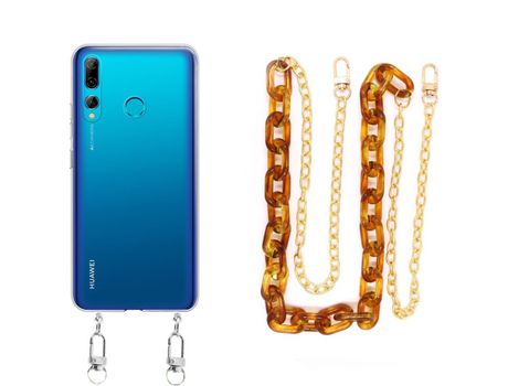 Funda cristal con Cordón Cadena Marrón para Huawei P Smart+ 2019