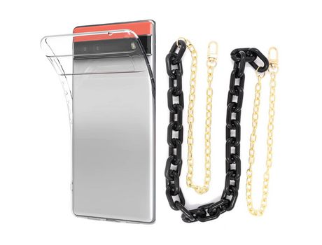 Funda cristal con Cordón Cadena Negro para Google Pixel 6A