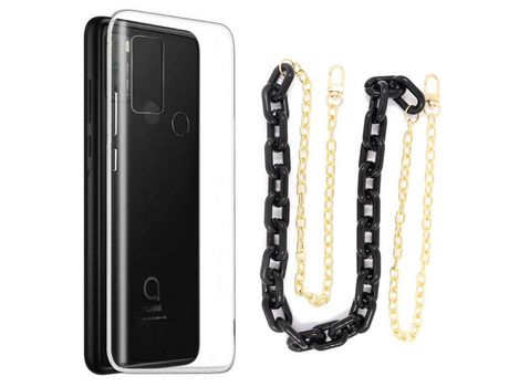 Funda cristal con Cordón Cadena Negro para Alcatel 1V 2021