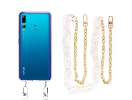 Funda cristal con Cordón Cadena branco para Huawei P Smart+ 2019