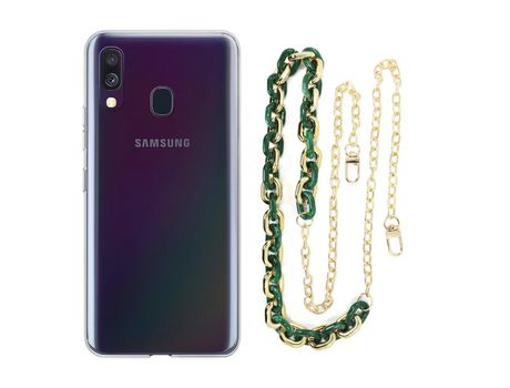 Funda cristal con Cordón Cadena verde para Samsung Galaxy A40