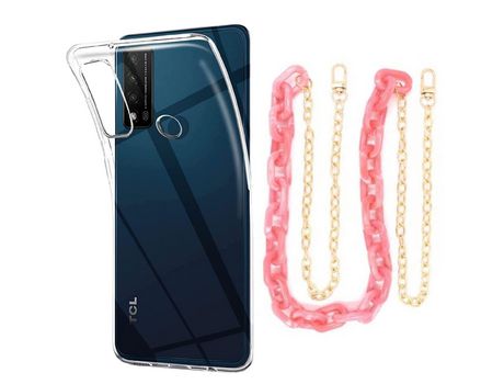 Funda cristal con Cordón Cadena rosa para TCL 20R 5G