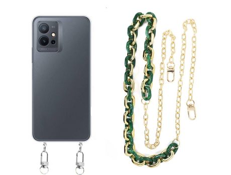 Funda cristal con Cordón Cadena verde para Vivo Y55 5G