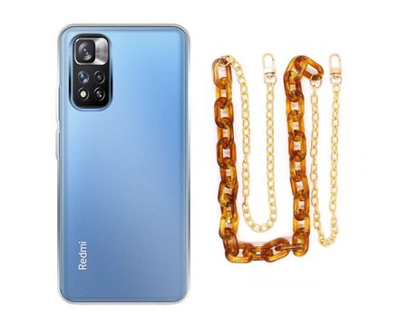 Funda cristal con Cordón Cadena Marrón para Xiaomi Redmi Note 11 Pro Plus