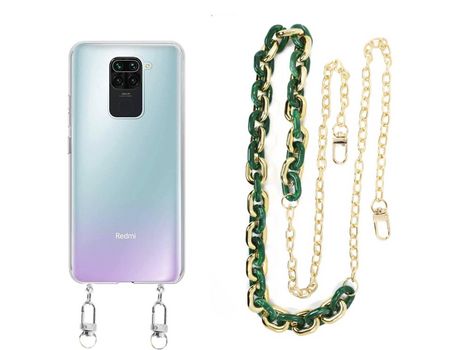 Funda cristal con Cordón Cadena verde para Xiaomi Redmi Note 9