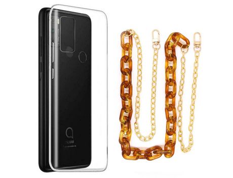 Funda cristal con Cordón Cadena Marrón para Alcatel 1V 2021