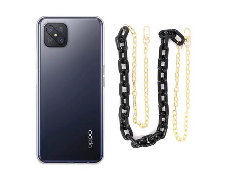 Funda cristal con Cordón Cadena Negro para Oppo Reno 4Z