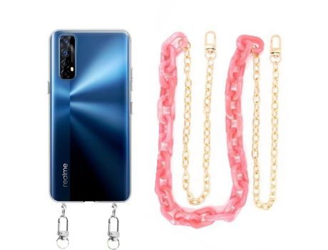 Funda cristal con Cordón Cadena rosa para Realme 7