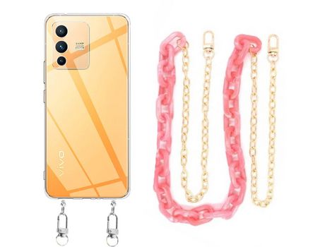 Funda cristal con Cordón Cadena rosa para Vivo V23 5G