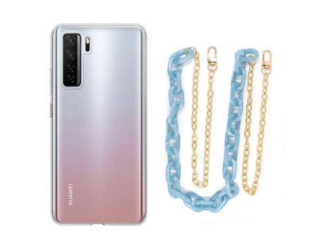 Funda cristal con Cordón Cadena azul para Huawei P40 Lite 5G