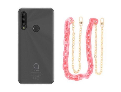 Funda cristal con Cordón Cadena rosa para Alcatel 1 SE 2020