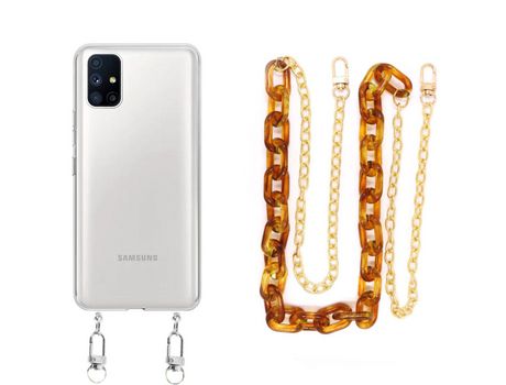 Funda cristal con Cordón Cadena Marrón para Samsung Galaxy M51