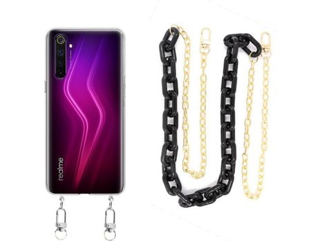 Funda cristal con Cordón Cadena Negro para Realme 6 Pro