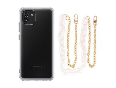Funda cristal con Cordón Cadena branco para Samsung Galaxy A03