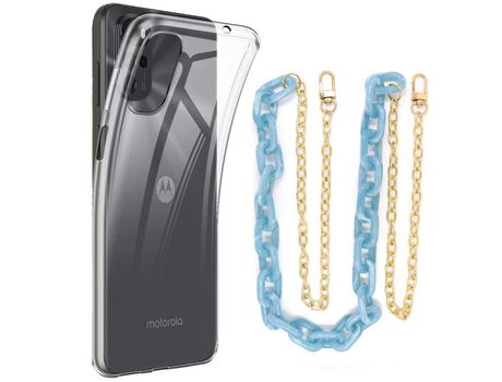Funda cristal con Cordón Cadena azul para Motorola Moto G22