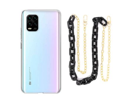 Funda cristal con Cordón Cadena Negro para Xiaomi Mi 10 Lite