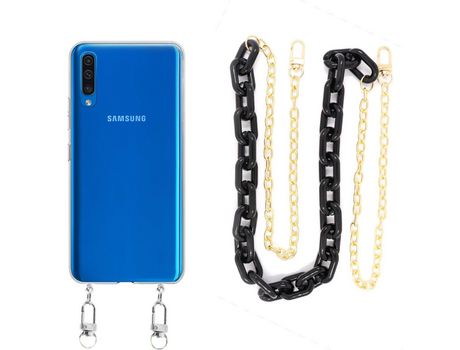 Funda cristal con Cordón Cadena Negro para Samsung Galaxy A50