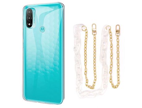 Funda cristal con Cordón Cadena branco para Motorola Moto E20