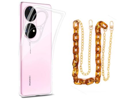 Funda cristal con Cordón Cadena Marrón para Huawei P50 Pro