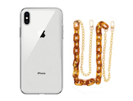 Funda cristal con Cordón Cadena Marrón para iPhone Xs Max