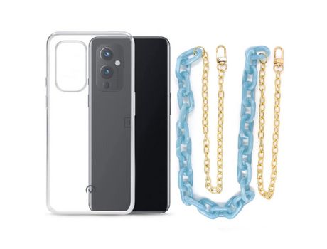 Funda cristal con Cordón Cadena azul para Oneplus 9
