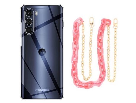 Funda cristal con Cordón Cadena rosa para Motorola Moto G200
