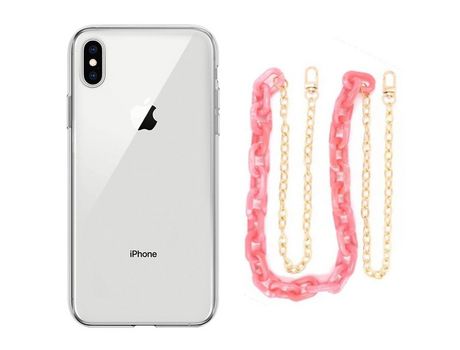 Funda cristal con Cordón Cadena rosa para iPhone Xs Max