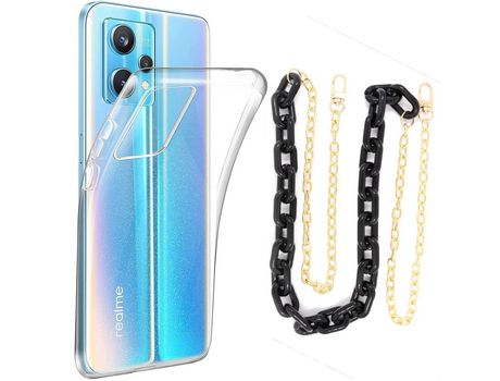 Funda cristal con Cordón Cadena Negro para Realme 9 Pro Plus