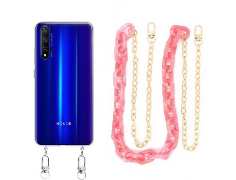 Funda cristal con Cordón Cadena rosa para Huawei Nova 5T