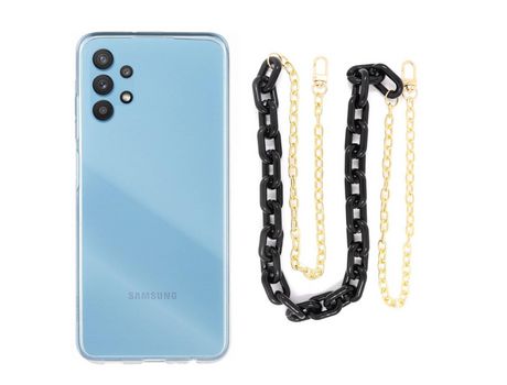 Funda cristal con Cordón Cadena Negro para Samsung Galaxy M23 5G