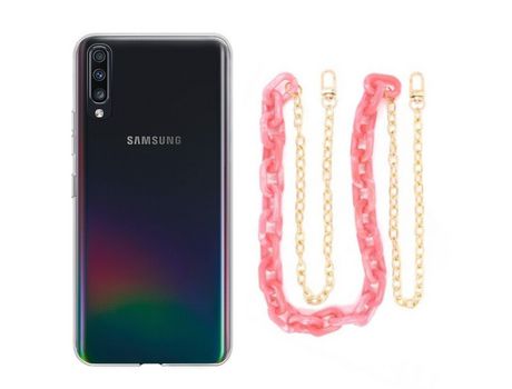 Funda cristal con Cordón Cadena rosa para Samsung Galaxy A70