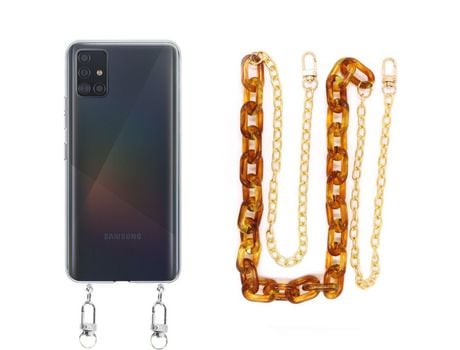 Funda cristal con Cordón Cadena Marrón para Samsung Galaxy A71