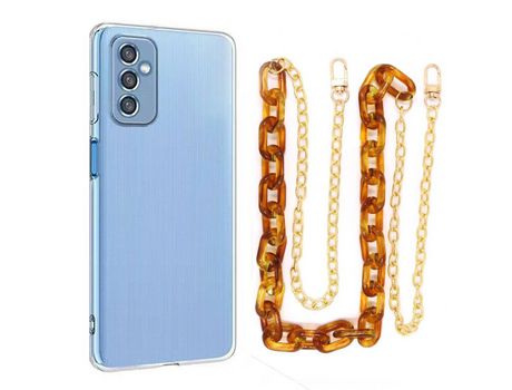 Funda cristal con Cordón Cadena Marrón para Samsung Galaxy M52 5G