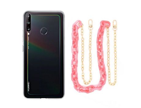 Funda cristal con Cordón Cadena rosa para Huawei P40 Lite E