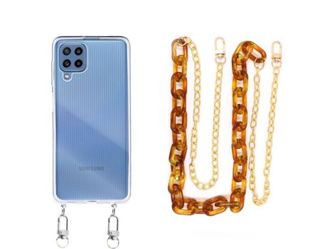 Funda cristal con Cordón Cadena Marrón para Samsung Galaxy M32