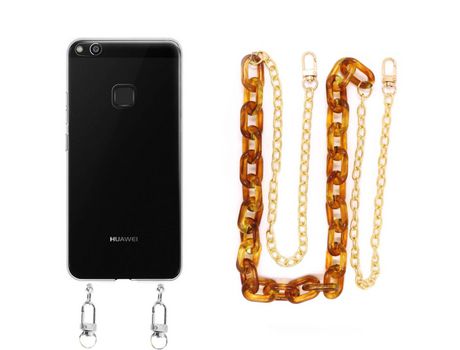 Funda cristal con Cordón Cadena Marrón para Huawei P10 Lite