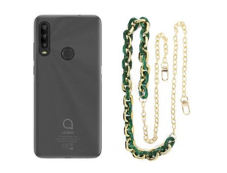 Funda cristal con Cordón Cadena verde para Alcatel 1 SE 2020