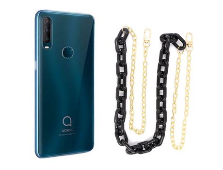 Funda cristal con Cordón Cadena Negro para Alcatel 1S 2020