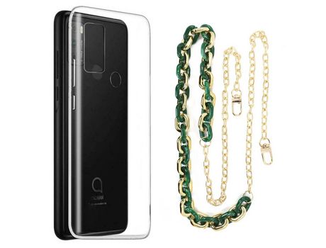 Funda cristal con Cordón Cadena verde para Alcatel 1V 2021