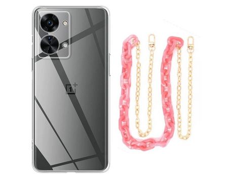 Funda cristal con Cordón Cadena rosa para Oneplus Nord 2T