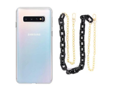 Funda cristal con Cordón Cadena Negro para Samsung Galaxy S10 Plus