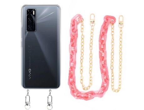 Funda cristal con Cordón Cadena rosa para Vivo Y70