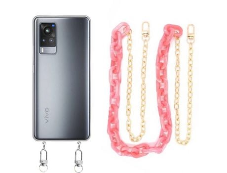 Funda cristal con Cordón Cadena rosa para Vivo X60 pro