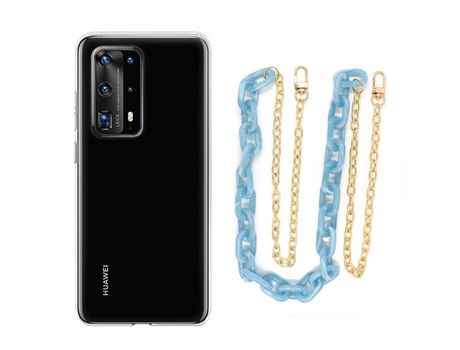 Funda cristal con Cordón Cadena azul para Huawei P40 Pro