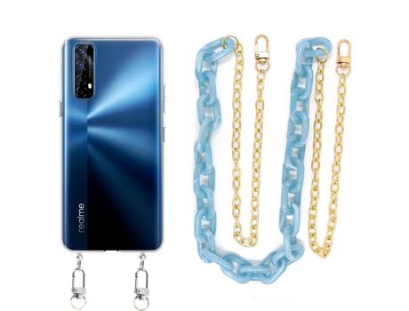 Funda cristal con Cordón Cadena azul para Realme 7