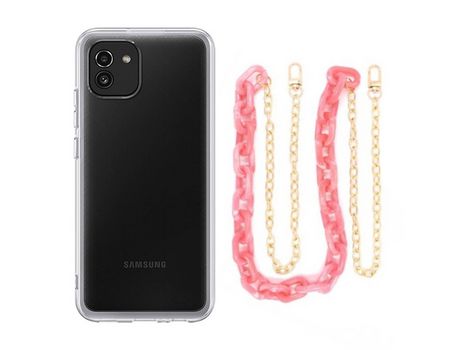 Funda cristal con Cordón Cadena rosa para Samsung Galaxy A03
