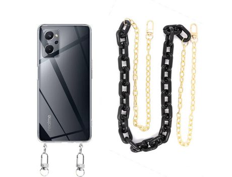 Funda cristal con Cordón Cadena Negro para Realme 9i