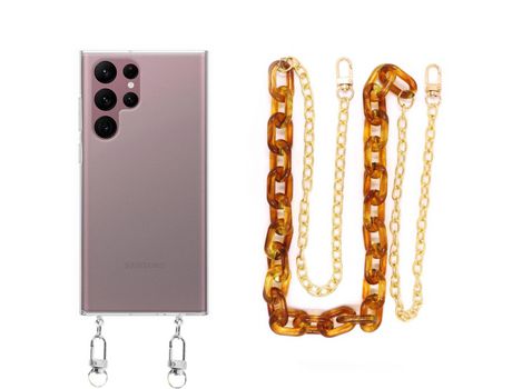 Funda cristal con Cordón Cadena Marrón para Samsung Galaxy S22 Ultra